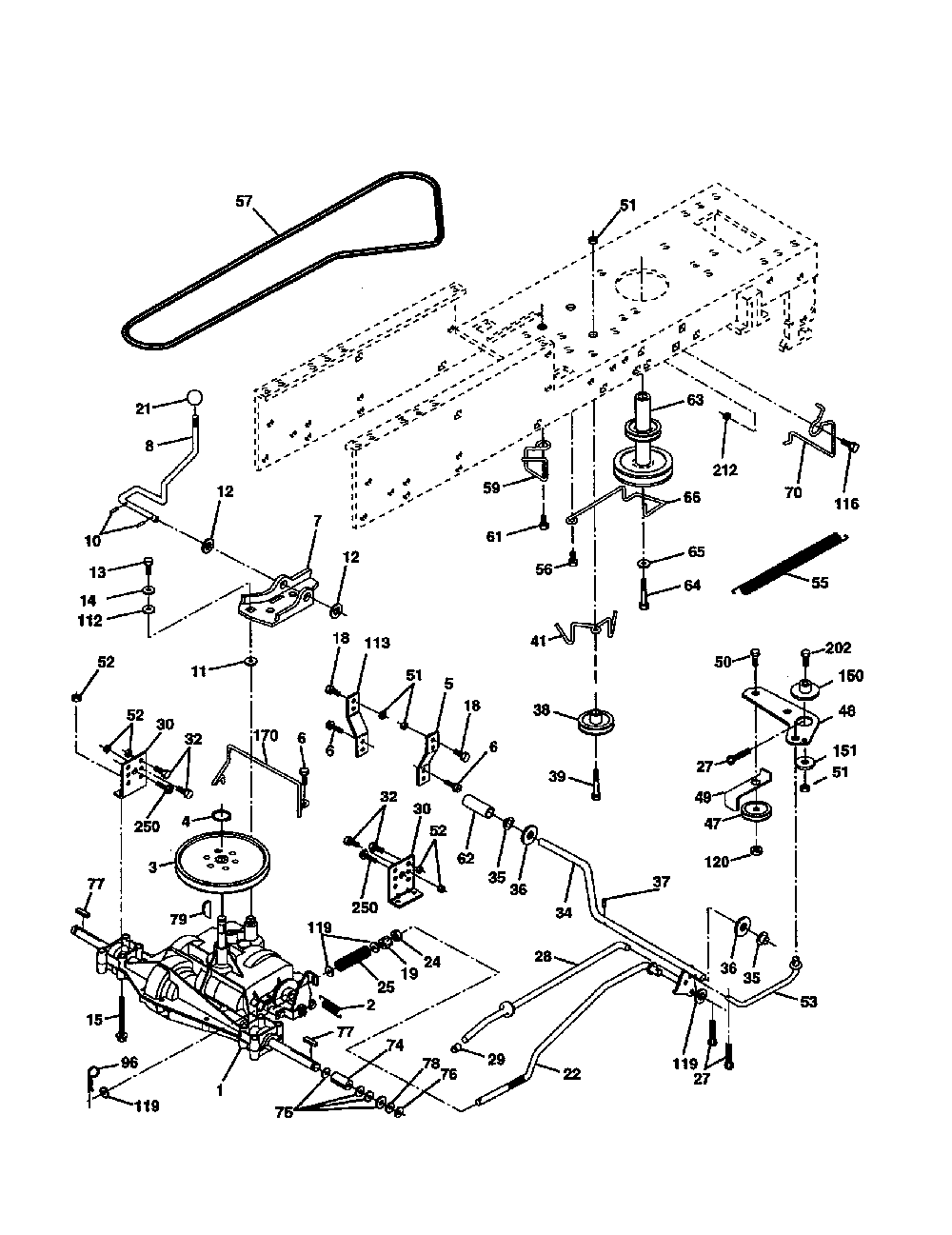 Drive Diagram and Parts List for GE1138  Weed Eater Lawn Tractor